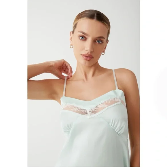 Frankie’s Bikinis Carson Satin Mini Dress in Pistachio